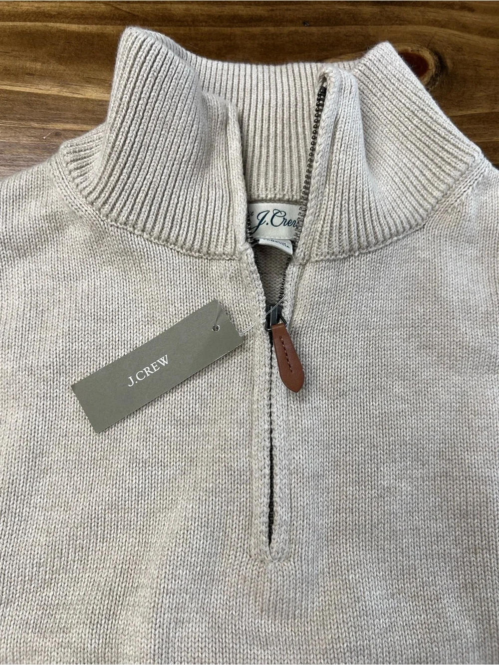 J. Crew Men’s Heritage cotton quarter-zip sweater in Heather Sand Size Large NWT